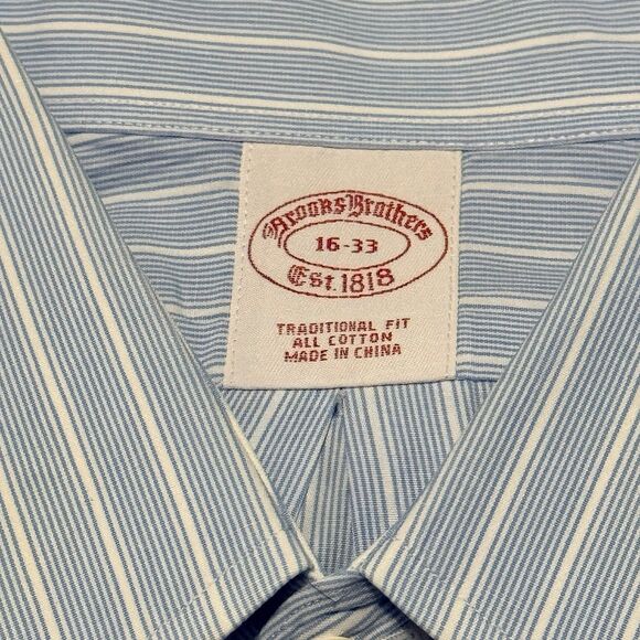 NWOT Brooks Brothers Tradition Fit Mens 16-33 Button Up Dress Shirt Stripes Blue - Picture 2 of 11